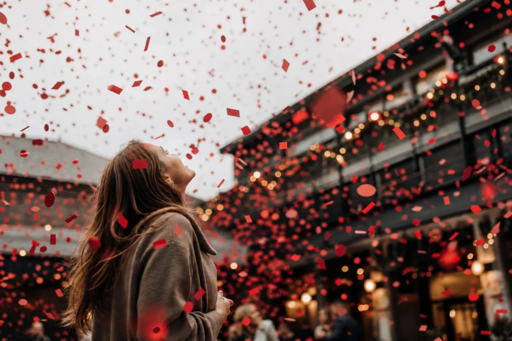 red confetti paper