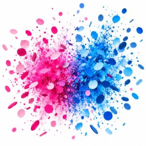Pink and blue gender reveal confetti and powder burst